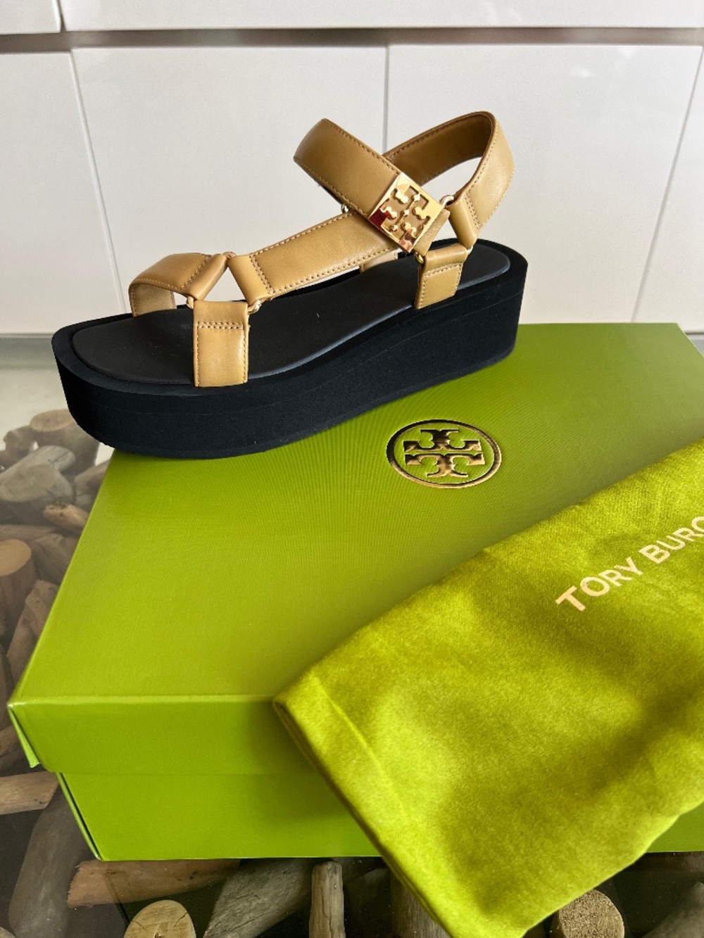 TORY BURCH Mellow Platform Sandals Ginger Shortbread Leather